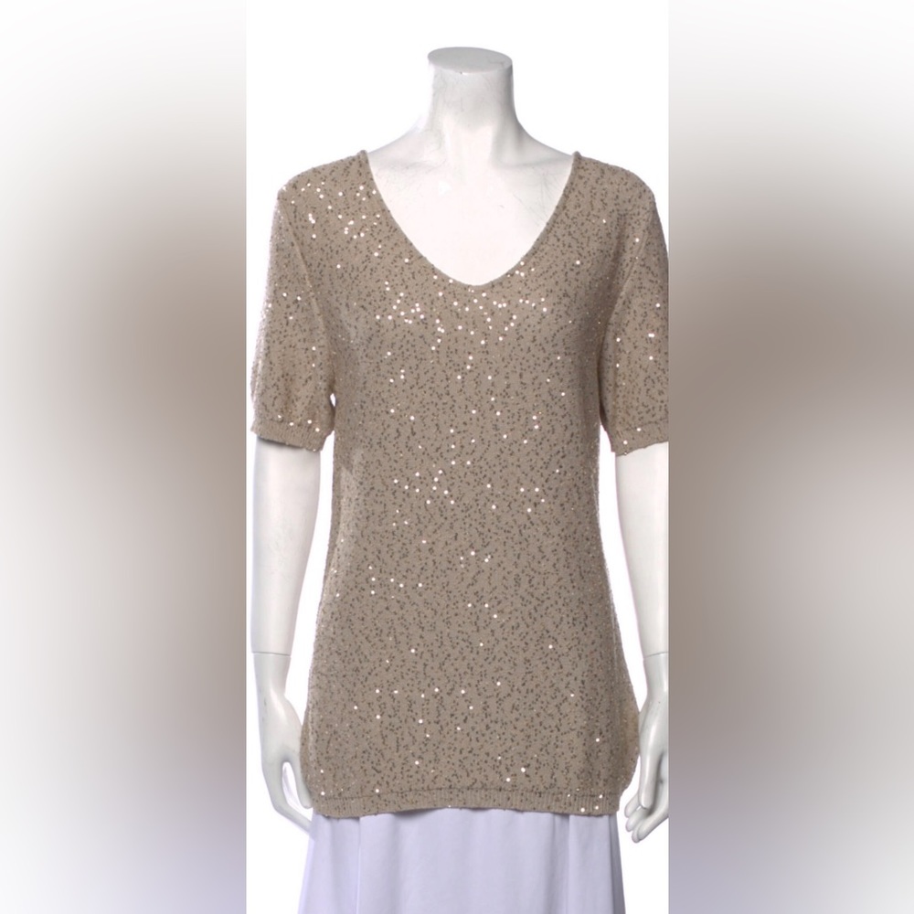 Escada V neck short sleeve tunic sweater